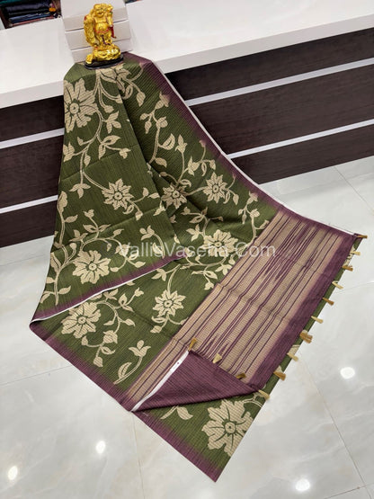 Art Tussar / Art Silk - Green & Brown - VVATS003