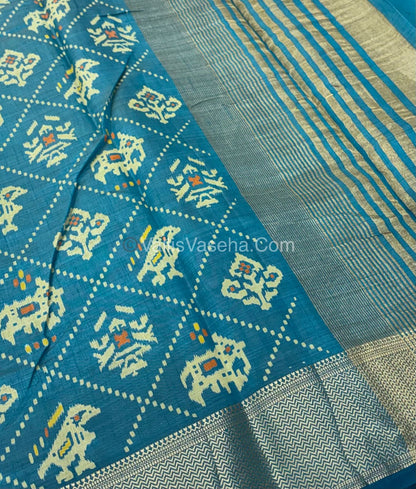 Semi Tussar Silk Saree - Ikkat / Pochampally Design - Blue Shade - VVSTS034