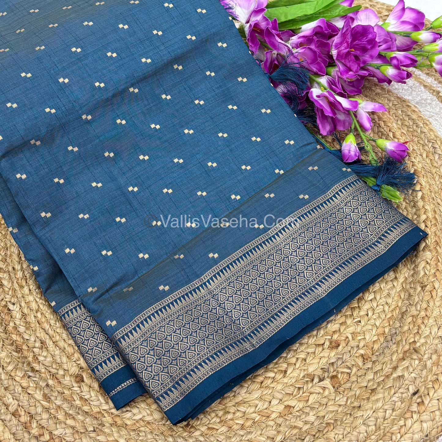 Semi Tussar Silk - Grand Pallu  - Ramar Blue Shade - VVSTS020
