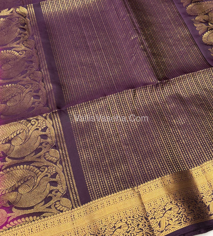 Pure Soft Silk Saree - Kanchi Border - Dark Pink & Dark Purple Combo - VVPSS046