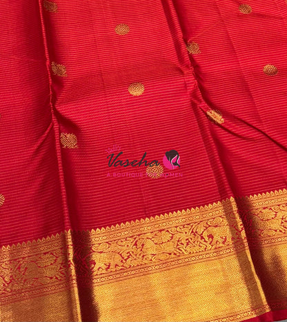 Pure Kanchipuram Silk Saree - Vairavoosi Design  - Red Shade - VVPS060
