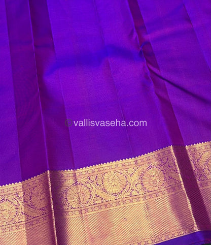Pure Kanchipuram Silk Saree - Vaira Voosi design - Peachish Pink & Purple shade - VVPS022