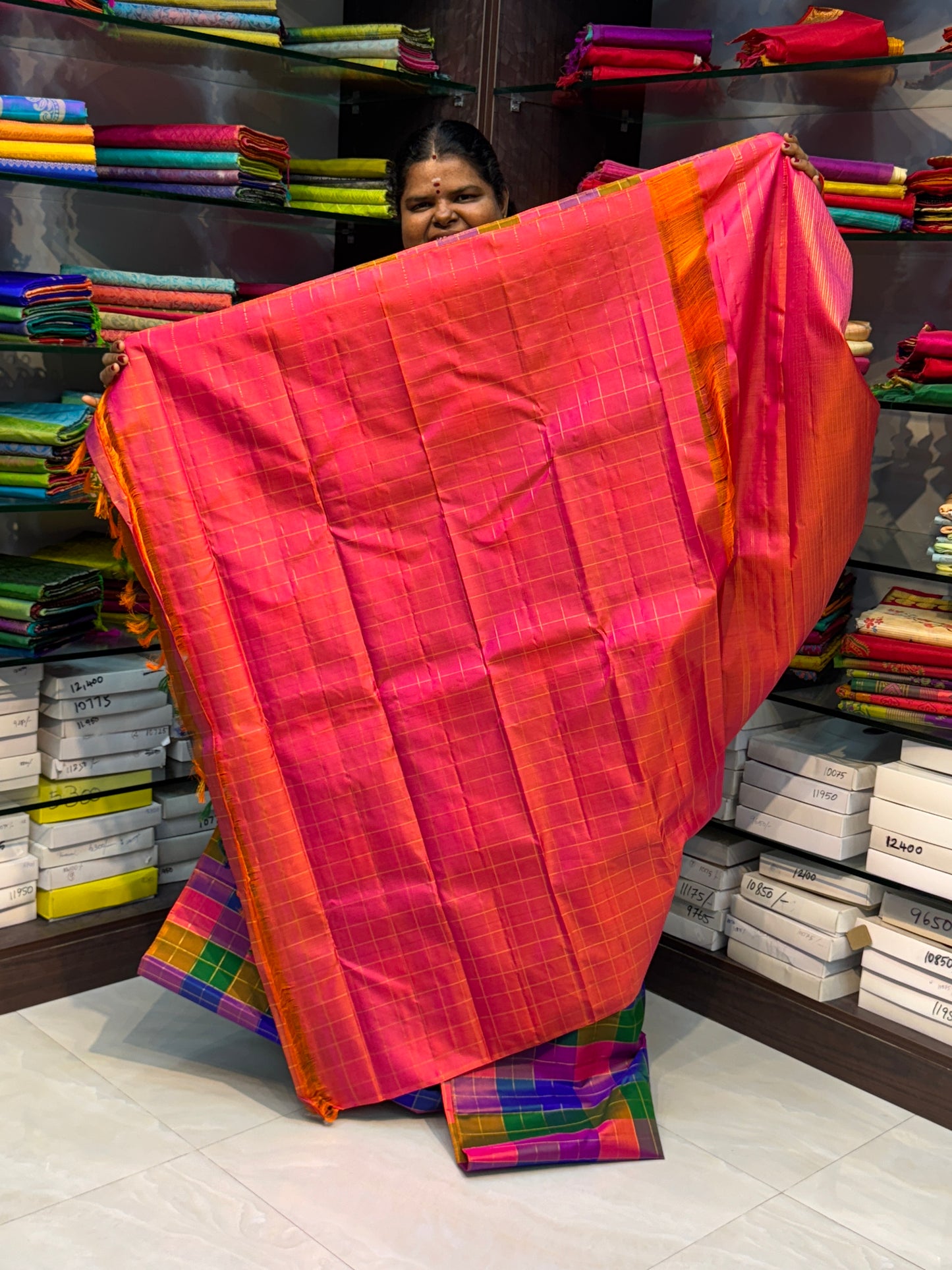 Pure Kanchipuram Silk Saree - Pazhum Pazhamum Checks - VVPS006