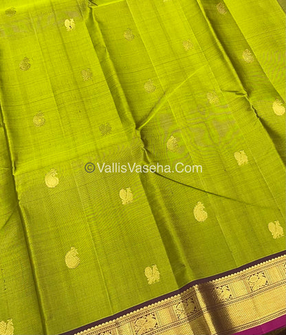 Pure Kanchipuram Silk Saree - Mehandi Green & Brownish Wine Combo - VVPS014