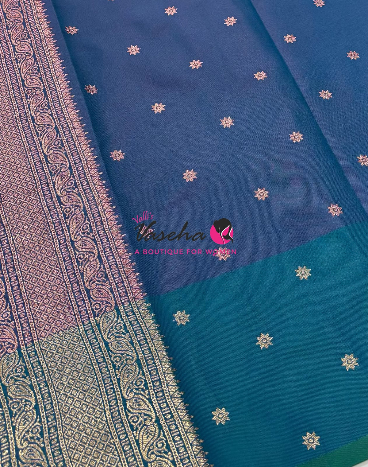 Semi Soft Silk - Purple with Peacock Bluish Green  - VVSSS039