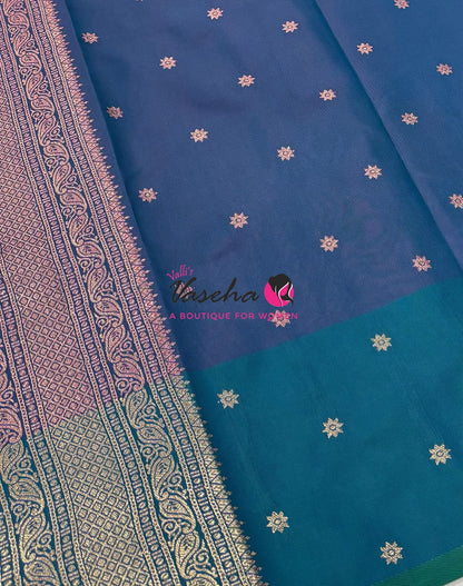 Semi Soft Silk - Purple with Peacock Bluish Green  - VVSSS039