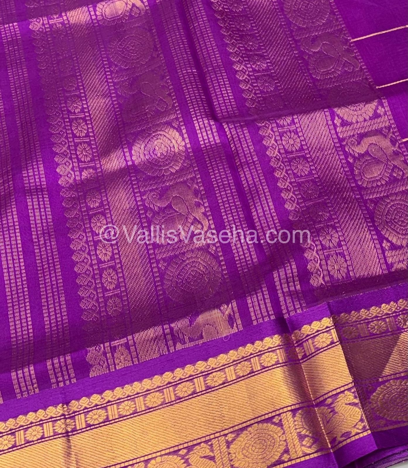 Pure Silk Cotton Saree - Mayil & Chakkaram Design - pink with  purple - VVMC001
