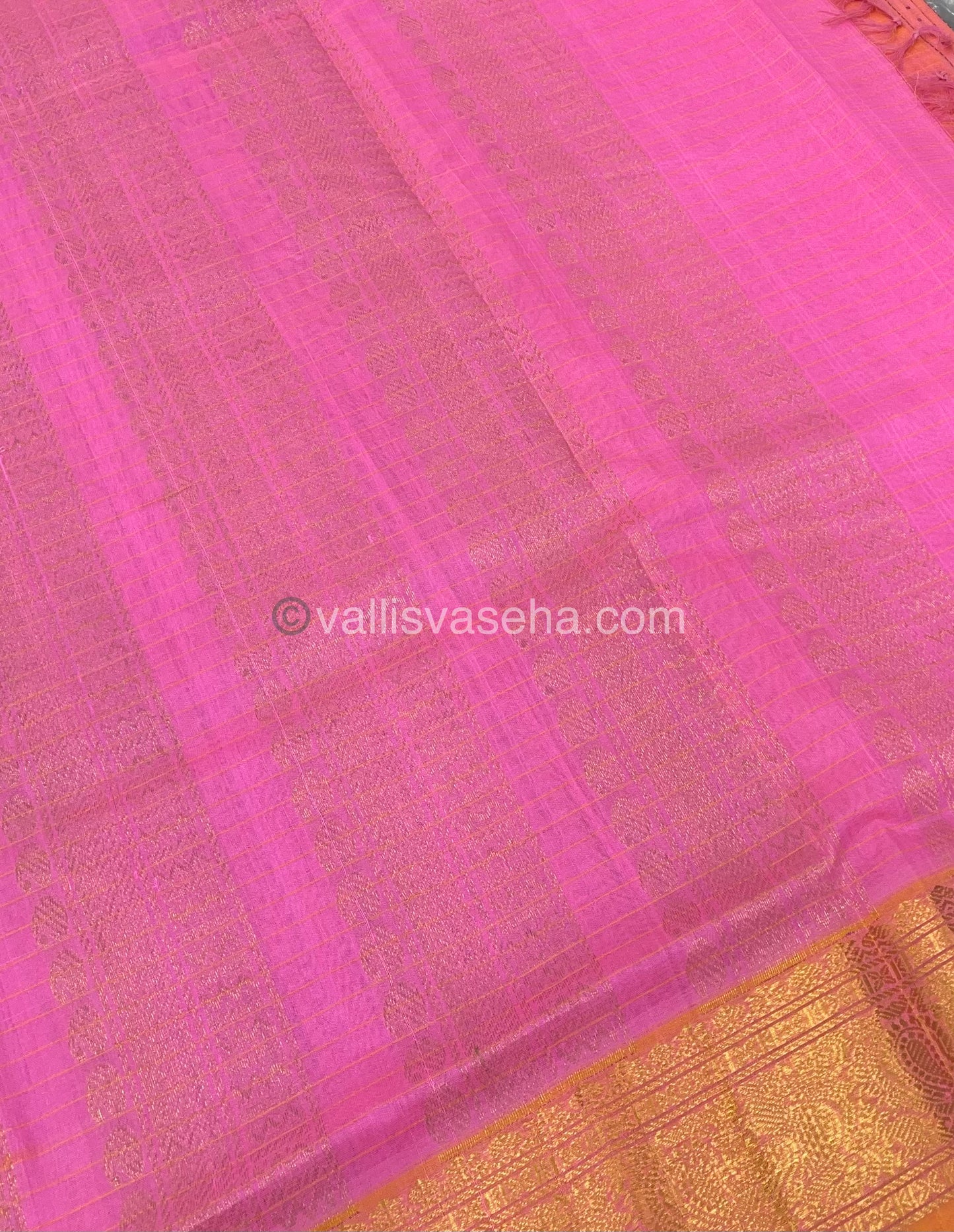 Pure Silk Cotton Saree - Light Peach With Pink Shade - Lakshadeepam Design - VVPLD001