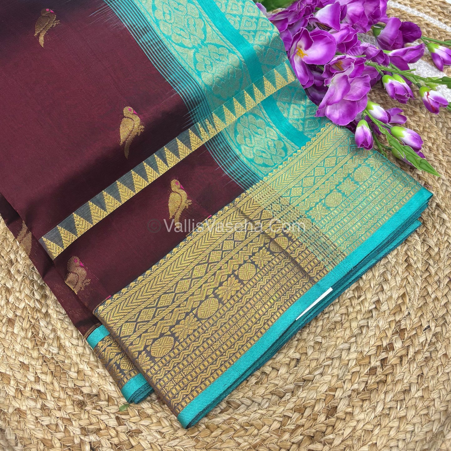Pure Silk Cotton Saree - Maroon & Blue Combo - VVPSC007