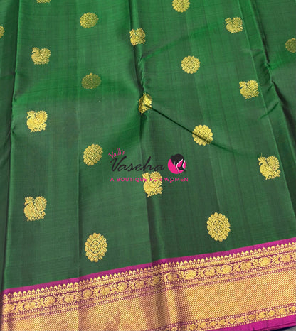 Pure Kanchipuram Silk Saree - Green  & Pink Combo - VVPS025