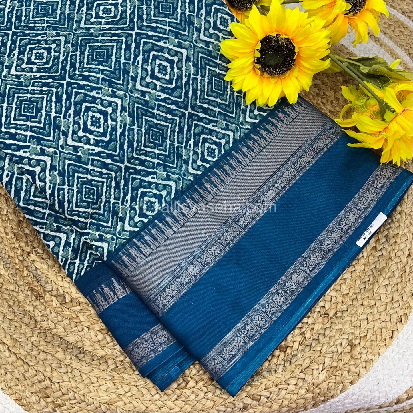 Casual Wear Saree - Fancy Mixed Cotton - Ramar Blue Shade - VVFMC002