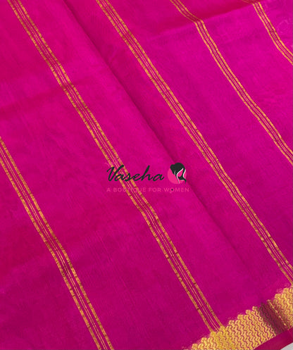 Pure Silk Cotton Sarees - Green With Pink - VVPSC017