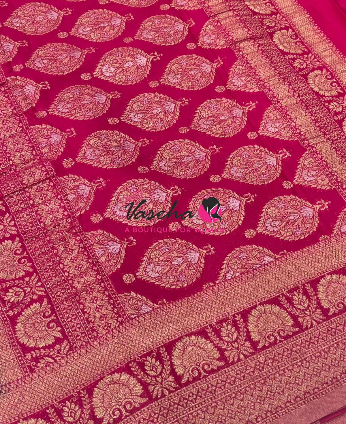 Banarasi Georgette Saree - Black With Pink Combo - VVBGS002