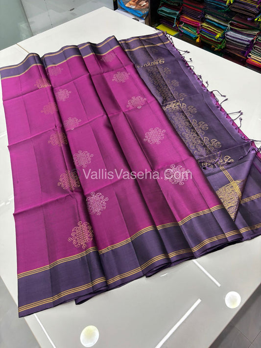 Pure Soft Silk Saree - (1.75 Warp) Kolam Design - Shade Of Pink & Purple Shade - VVPSS074