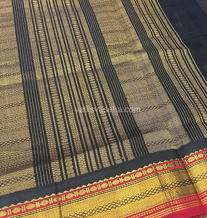 Pure Korvai Silk Cotton Saree - Lavendar with Black & Merun Combo - VVKSC004