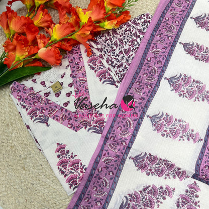 Ready Made | Anarkali |Salwar, Kameez & Duppatta(3pc)|Cotton |White & Lilac(Purple) - VVAS010