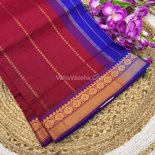 Semi Silk Cotton Saree - Red  With Blue Shade - VVSSC005