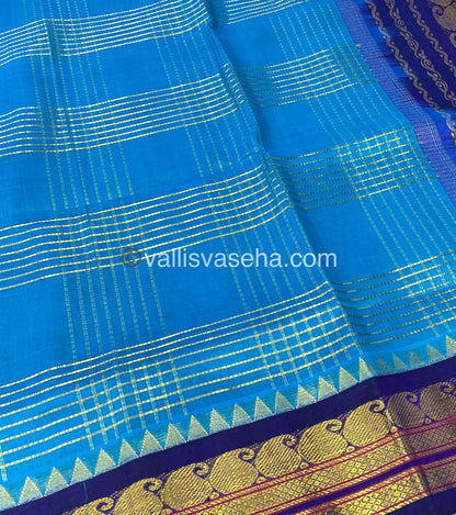 Pure Korvai Silk Cotton - Zari checks lines - Blue & Blue Combo - VVKSC010