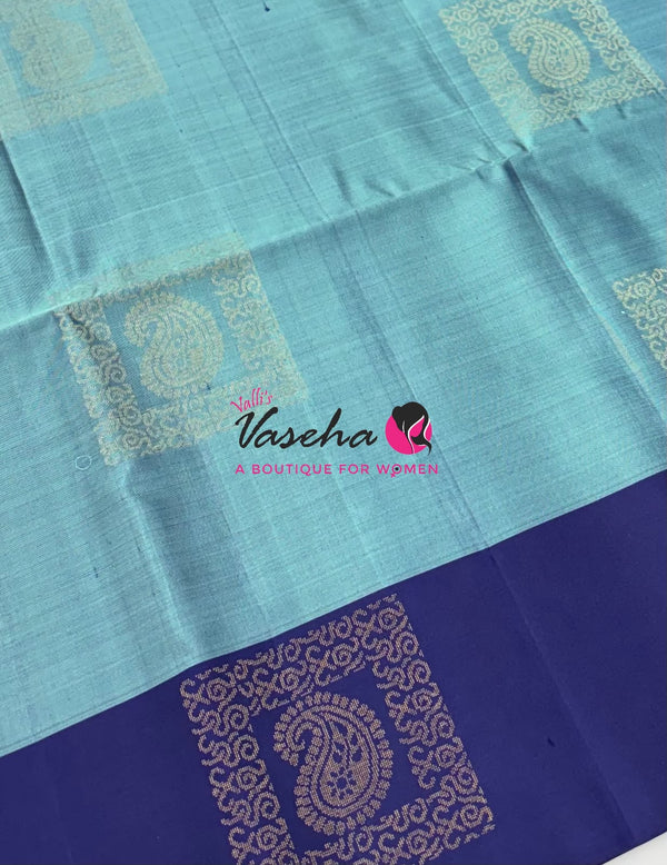 Pure Soft Silk Saree - Greyish Blue & Blue  - VVPSS091