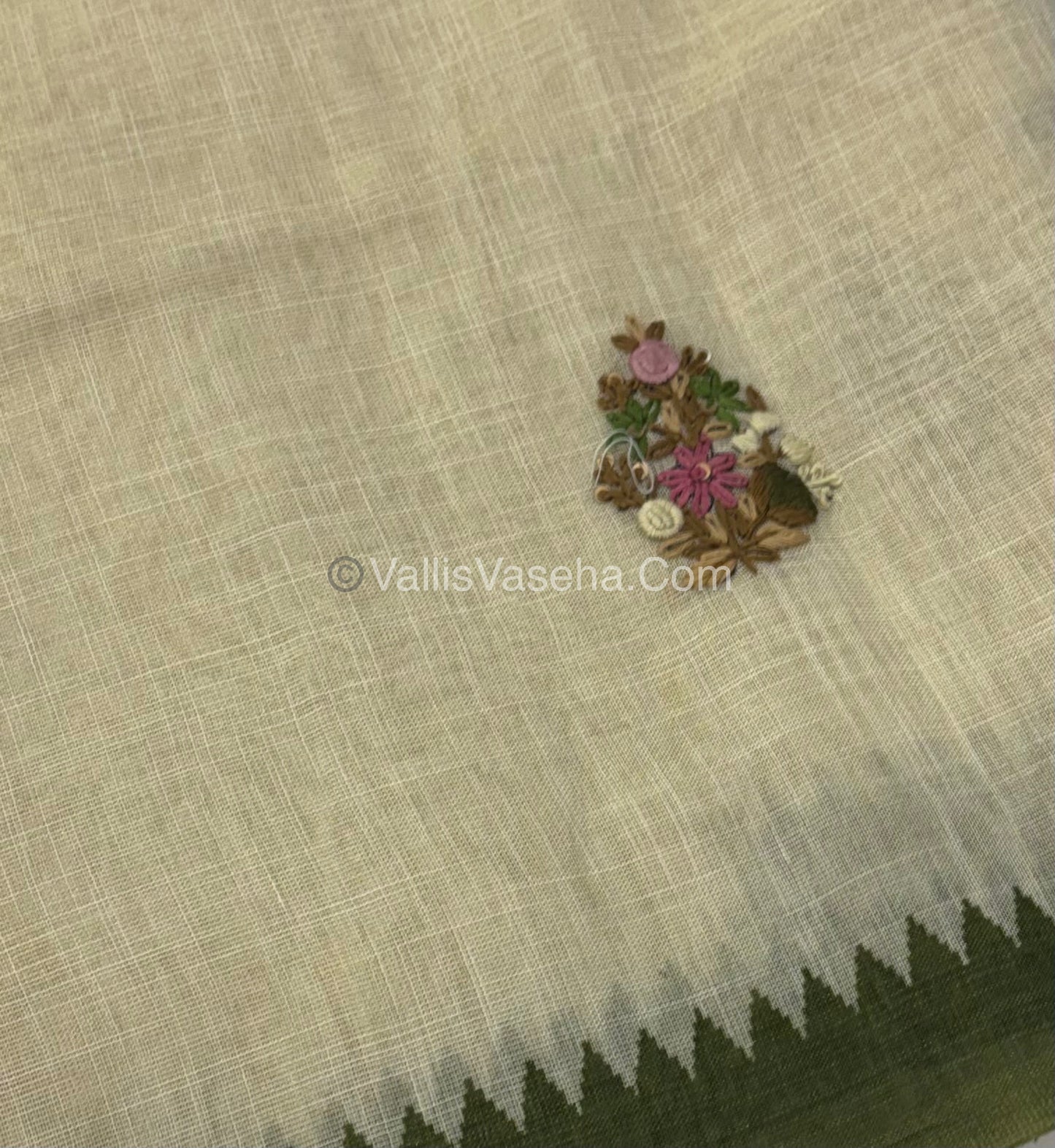 French Knot - Tissue Saree - Cream With Green Shade - VVLFN007