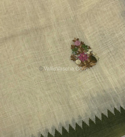 French Knot - Tissue Saree - Cream With Green Shade - VVLFN007