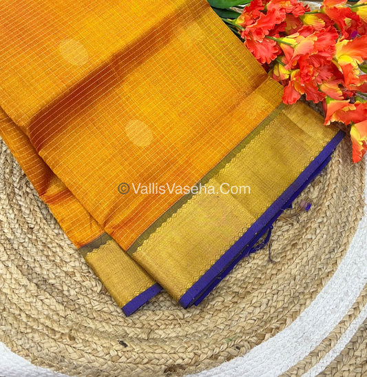 Pure Silk Cotton Saree - Mayil & Chakkaram Design - Orange With Blue Shade - VVMC002