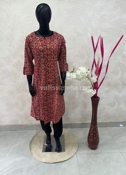 Slub Cotton -  Printed Kurti -  A - Line Cut - VVALK001