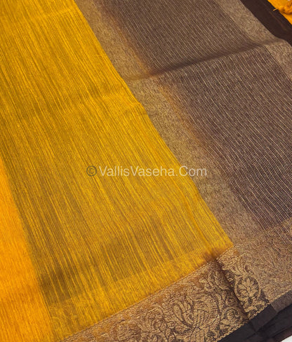 Bamboo Silk Saree - Yellow with  Brown Shade - VVBSS011