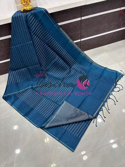 Semi Tussar Silk Saree | Peacock Blue Shade |VVSTS049