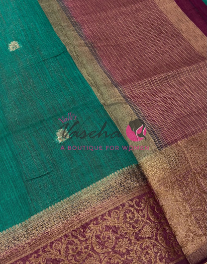 Bamboo Silk Saree- Green with Brown Shade - VVBSS015