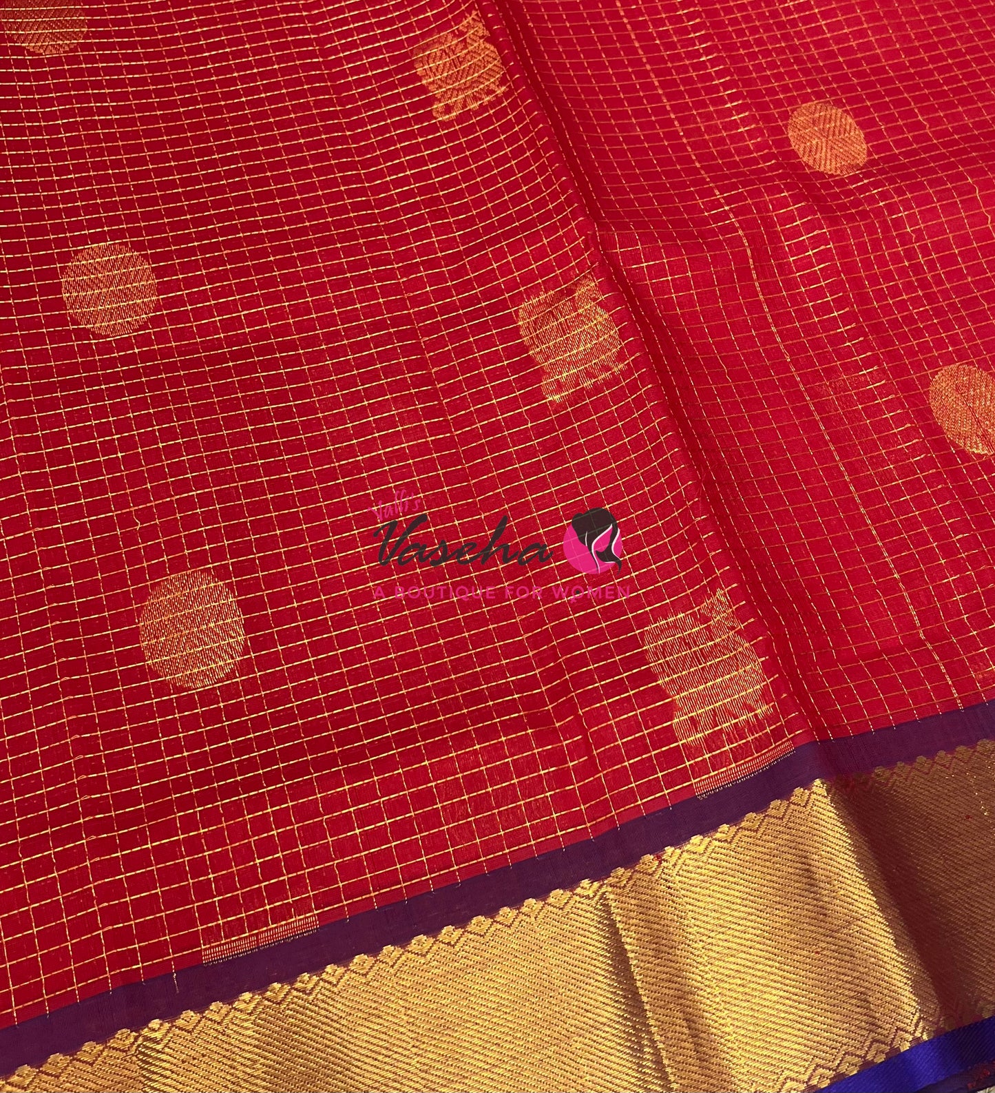 Pure Silk Cotton Saree - Mayil & Chakkaram Design - Red With Blue Shade -VVMC002