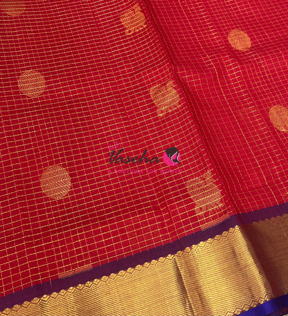 Pure Silk Cotton Saree - Mayil & Chakkaram Design - Red With Blue Shade -VVMC002