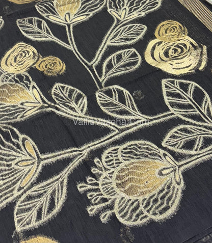 Linen Mixed Jute Silk Saree - Black Shade - VVLMJ002