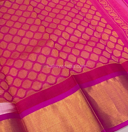 Pure Korvai Silk Cotton Saree - Light Yellow with Pink Combo - Temple border - VVKSC001