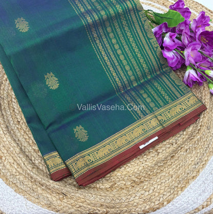 Pure Silk Cotton Saree - Retta Mayil Design - Dual Tone - Green Shade - VVRMS001