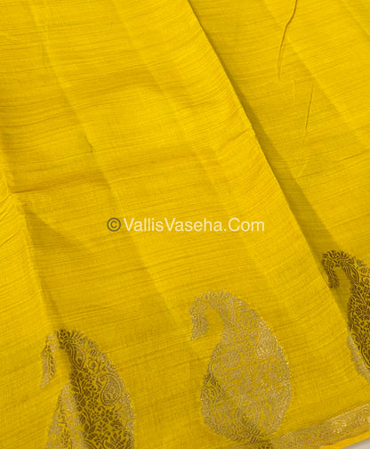 Semi Tussar Silk  - Yellow Shade - Small Mango Butta - VVSTS002
