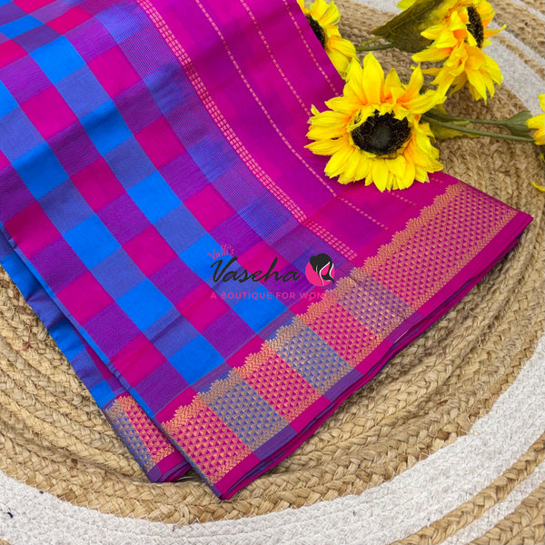 Semi Silk Cotton Saree |  Pazhum Pazhamum Checks Design |VVSSC018