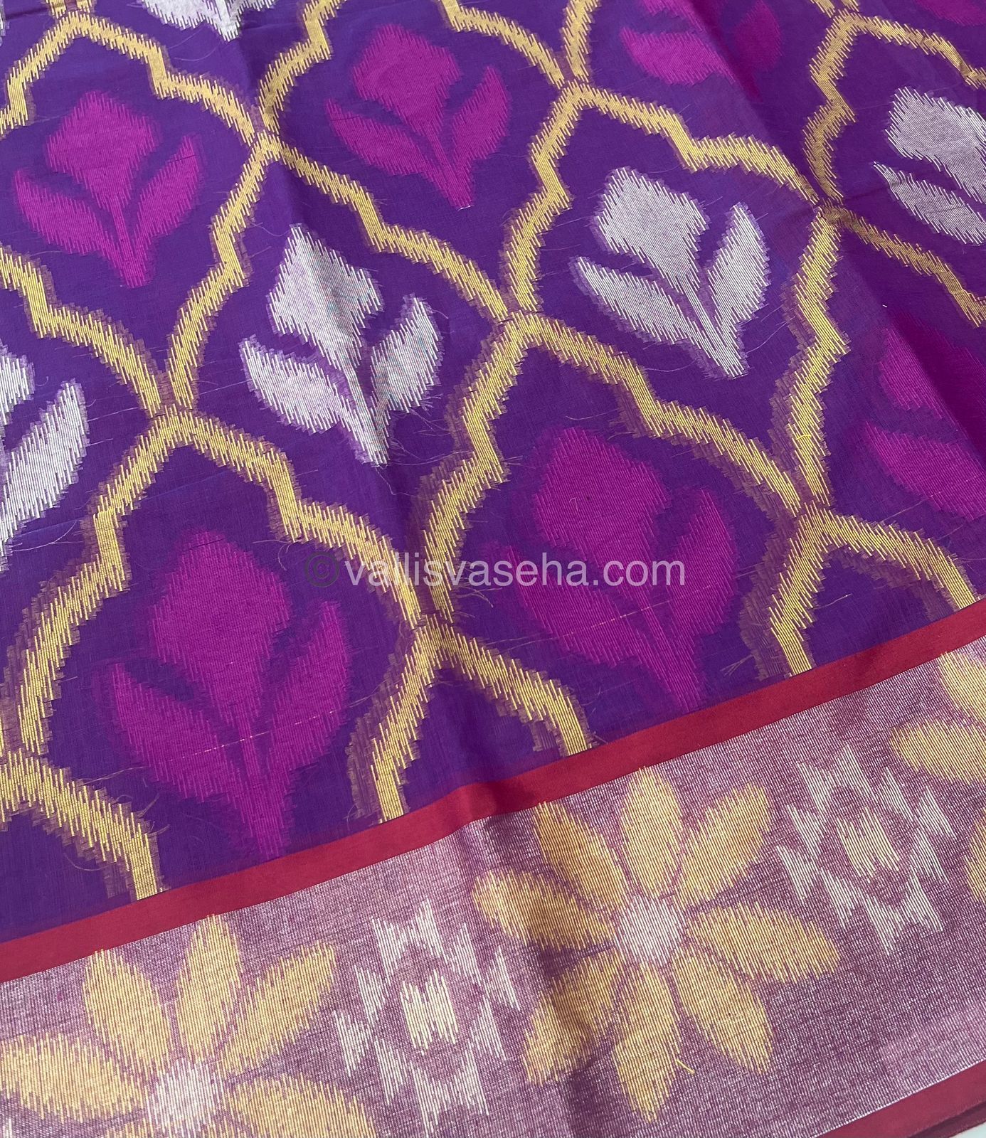 Banarasi Pochampally Weaving Semi Soft Cotton Saree - Purple with Pinkish Maroon - VVBPS001