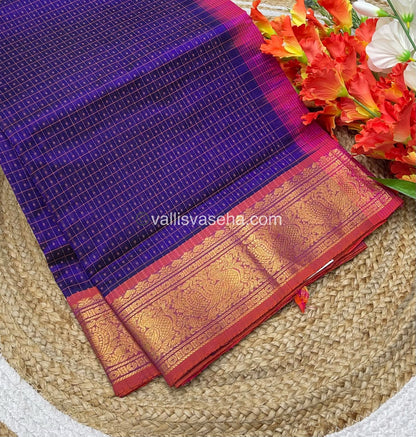 Pure Silk Cotton Saree - Violet with Peachish Pink - Lakshadeepam Design - VVPLD001