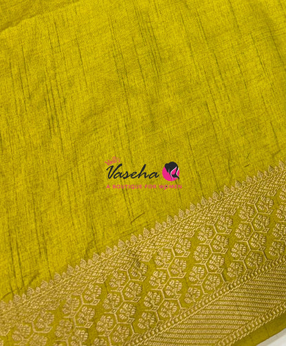 Semi Tussar Silk - Grand Pallu  - Lemon Green  Shade - VVSTS071