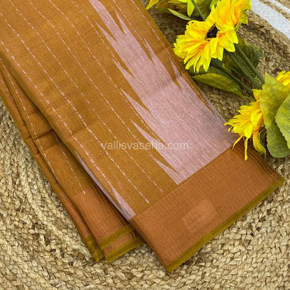 Semi Tussar Silk - Temple border - Mustard Yellow Shade - VVSTS001