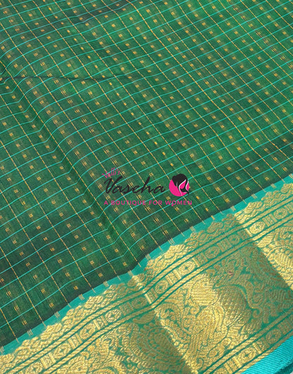 Pure Silk Cotton Saree - Green With Blue  Shade - Lakshadeepam Design - VVPLD001