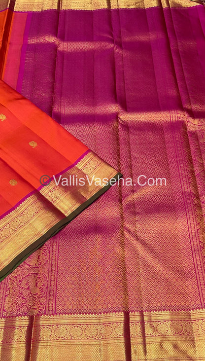 Pure Kanchipuram Silk Saree - Orange & Pink  Combo - VVPS014