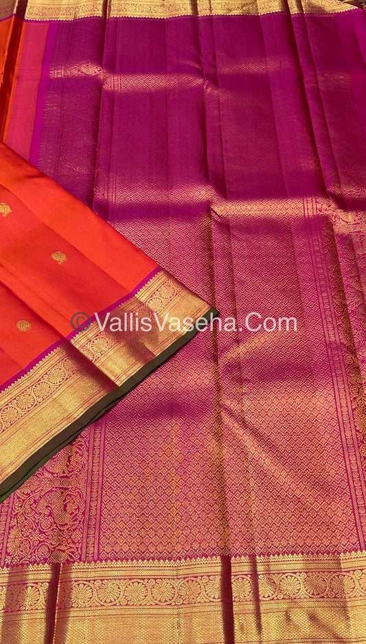 Pure Kanchipuram Silk Saree - Orange & Pink  Combo - VVPS014