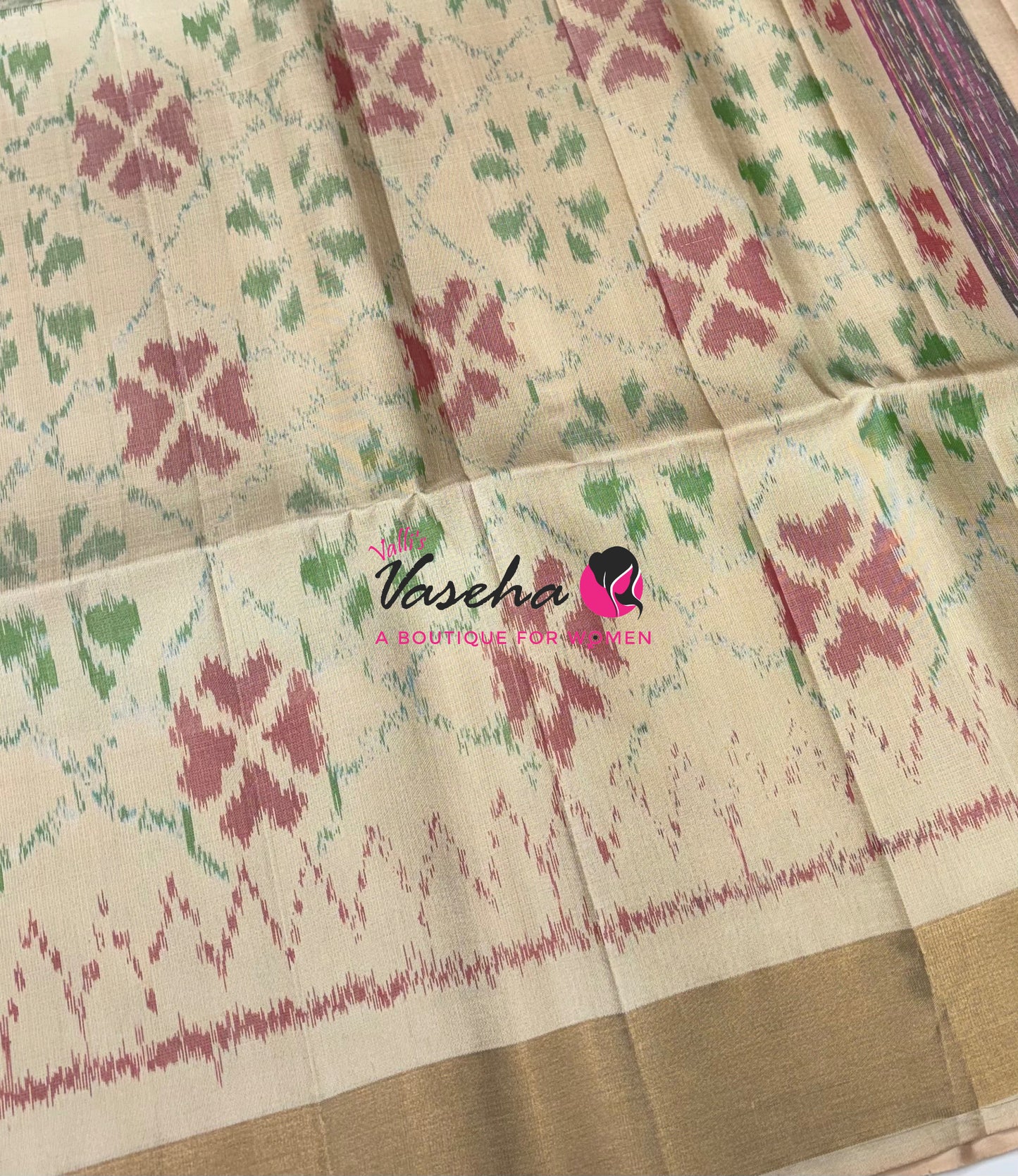 Pure Soft Silk Saree  - Pochampally Weaving - Mustard Yellow & Cream Combo - VVPSS110