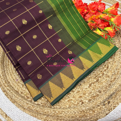 Semi Silk Cotton Saree - Checked Pattern with Butta  - VVSSC012