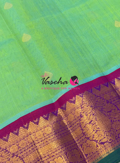 Pure Korvai Silk Cotton Saree - Green with Purple - VVKSC019