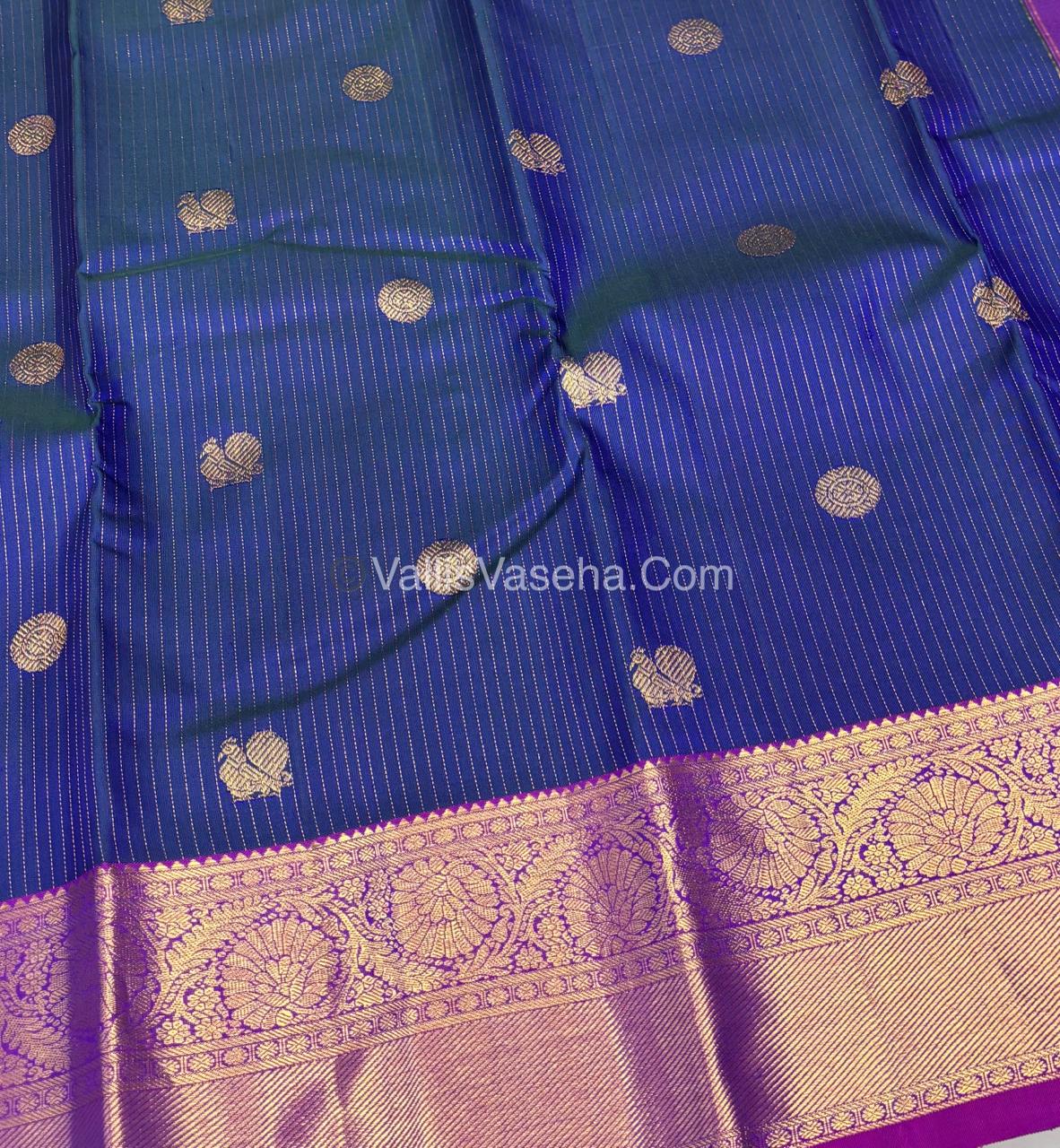 Pure Kanchipuram Silk Saree - Vaira Voosi design - Blue & Purplish Pink Shade - VVPS027