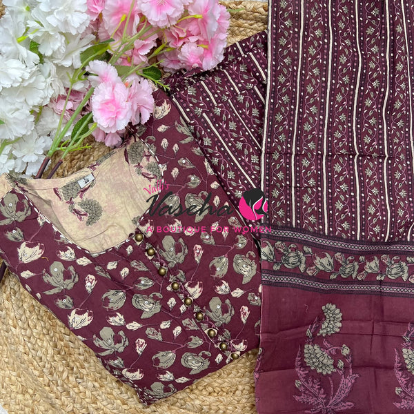 Ready Made - Anarkali - Salwar, Kameez & Duppatta(3pc)- Printed Cotton - VVAS012