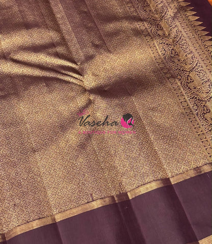 Pure Kanchipuram Silk Saree - Rust Orange With Wine Brown - VVPS051
